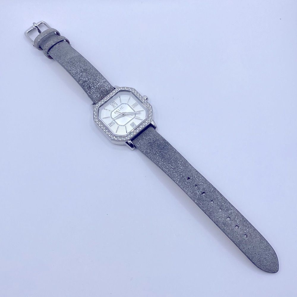 Working! Relic by Fossil Gray Metallic Leather Band Rhinestone Bezel Watch - Picture 6 of 11